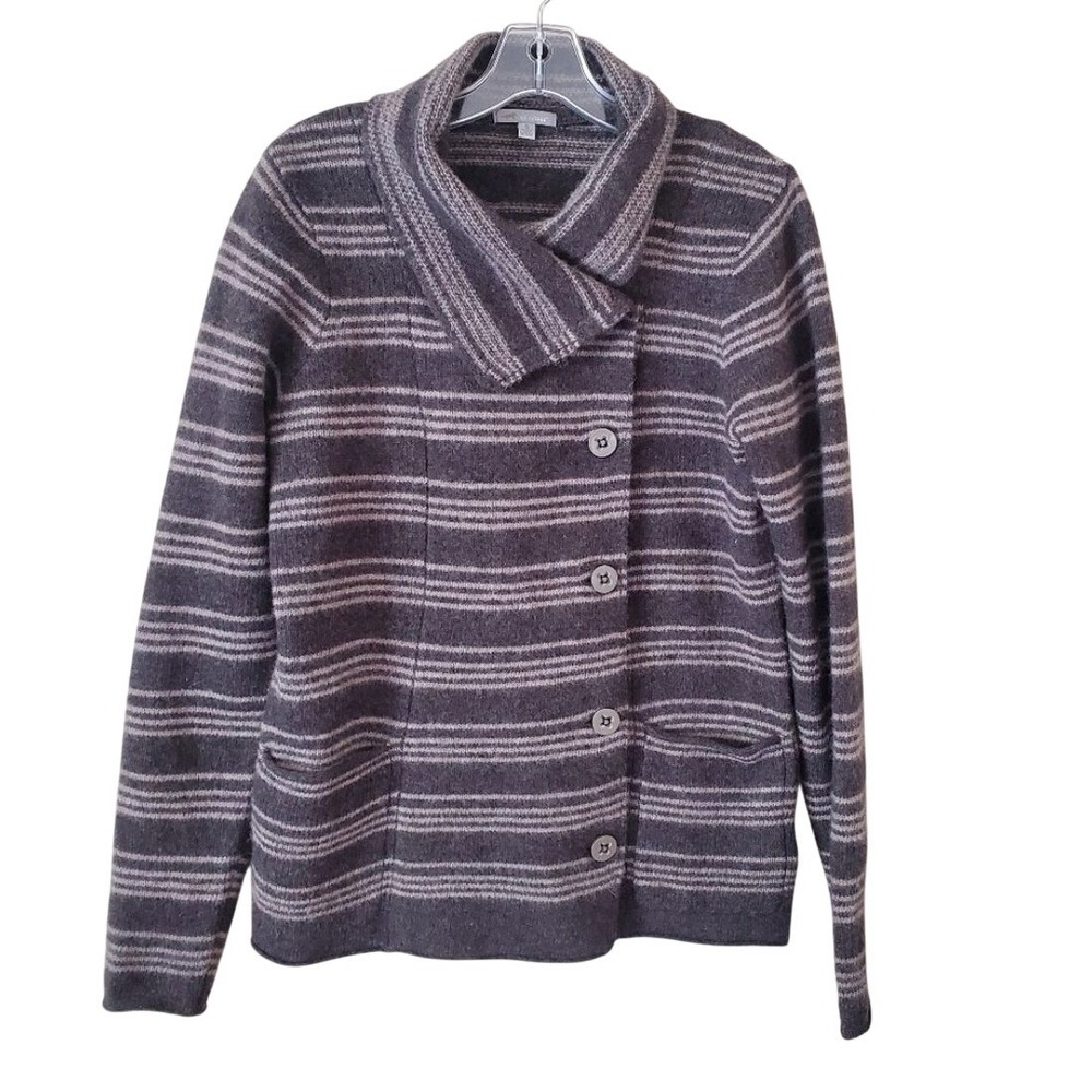 Horny Toad wool Heartfelt Stripe Button cardigan sweater‎ grey blue Size Small